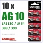 10 Stück AG 10 Uhren-Knopfzelle Batterie Typ 389/390 (SR1130SW, LR54, LR1130)