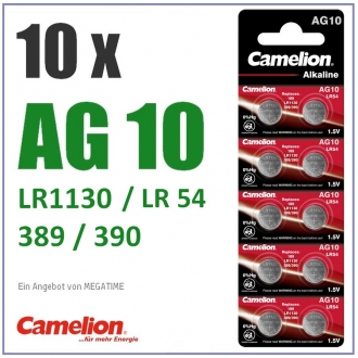 10 Stück AG 10 Uhren-Knopfzelle Batterie Typ 389/390 (SR1130SW, LR54, LR1130)