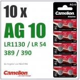 10 Stück AG 10 Uhren-Knopfzelle Batterie Typ 389/390 (SR1130SW, LR54, LR1130)