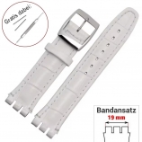 Leder-Armband für SWATCH Irony-Chrono, Aquachrono, Petite Seconde. Farbe: Weiß. Echt-Lederband 19mm Bandansatz