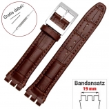 Leder-Armband für SWATCH Irony-Chrono, Aquachrono, Petite Seconde. Farbe: Braun. Echt-Lederband 19mm Bandansatz